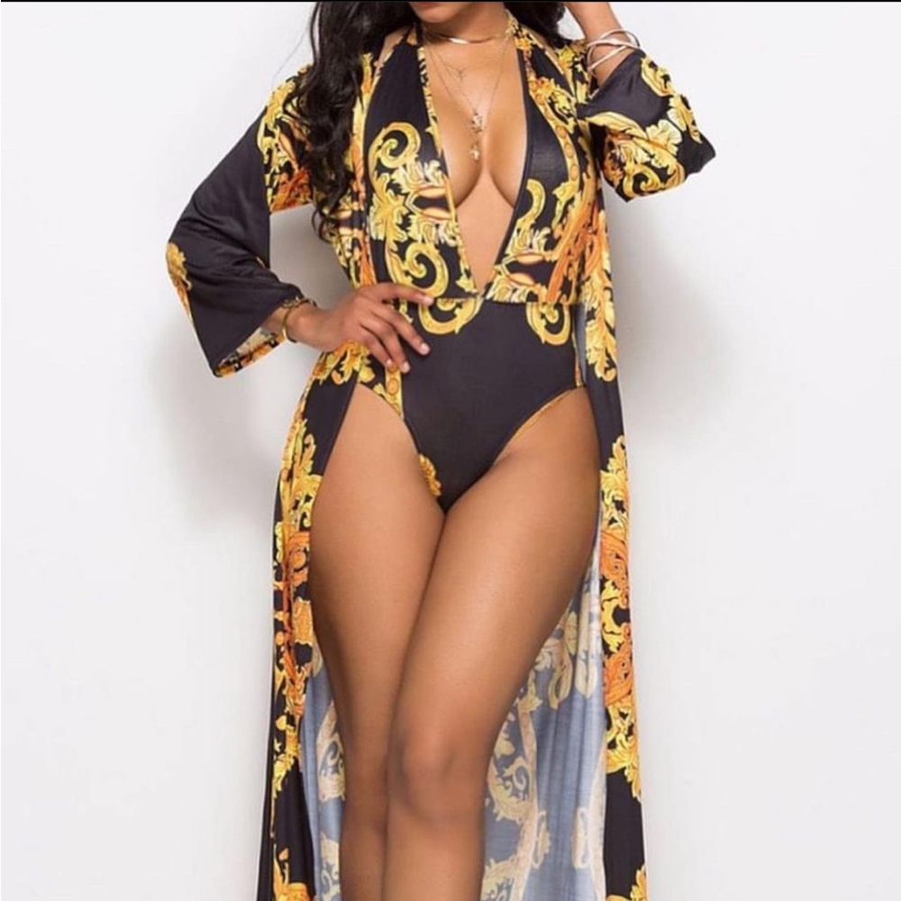Printed black and gold 2pcs swimsuit